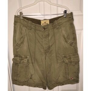 Hollister Cargo Shorts Mens 34Y2K Vintage Green Military Army Baggy 10" Inseam